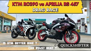 Aprilia Rs457 vs KTM Rc390 comparision and drag race  Rs457 with quickshifter  insta360 view [upl. by Eisele]