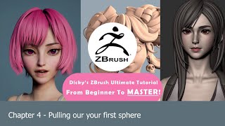 Chapter 4  Pulling Out First Sphere  Dickys ZBrush Ultimate Tutorial  From Beginner To Master [upl. by Genesa]