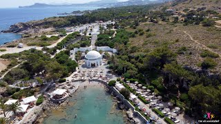 Kallithea Springs and beach Rhodes Greece  Drone 4K [upl. by Paris]