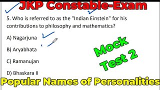 Popular names of Personalities 10 Important Questions JKP Constable [upl. by Naujud]