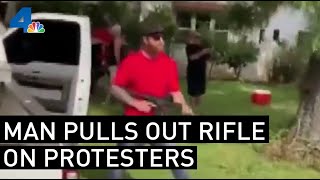 Man Pulls Assault Rifle on Protesters in Upland Area  NBCLA [upl. by Retsevel]