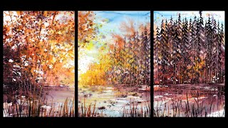 TRIPTYCH 22quotx45quot Autumn Sunlight watercolor by Sumiyo Toribe [upl. by Humfried4]