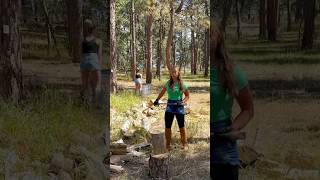 57 or 46 woodchopping woodsplitting axe challenge shorts itskyajeub [upl. by Esiuolyram]