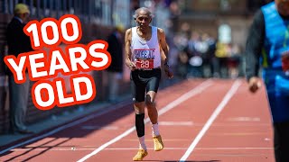 100YearOld WWII Veteran Lester Wright 2634 100m At Penn Relays [upl. by Sakiv]