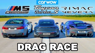 Rimac Nevera vs Porsche Taycan vs BMW M5 DRAG RACE [upl. by Luby588]