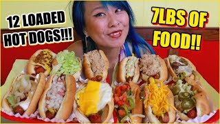 Worlds Most DELICIOUS Hot Dog Challenge 12 LOADED Speciality Hot Dogs in Reseda CA RainaisCrazy [upl. by Hpejsoj17]