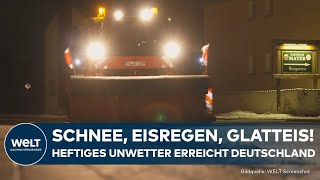 WETTER Starke Schneefälle und extremes Glatteis in Deutschland Bahn und Flugverkehr gestört [upl. by Ecydnak366]