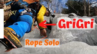 Rope Solo GriGri Demonstration on an Ice Climb [upl. by Ambert782]