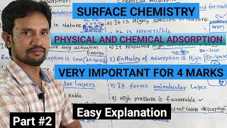 SURFACE CHEMISTRY  PHYSICAL AND CHEMICAL ADSORPTION DIFFERENCES  ADSORPTION CLASS 12 CHEMISTRY [upl. by Lledyl112]